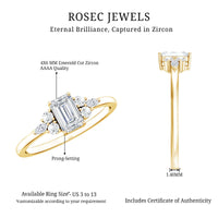Rosec Jewels 1 CT octagon cut cubic zirconia engagement ring with trio stones, showcasing sparkling gemstone details.