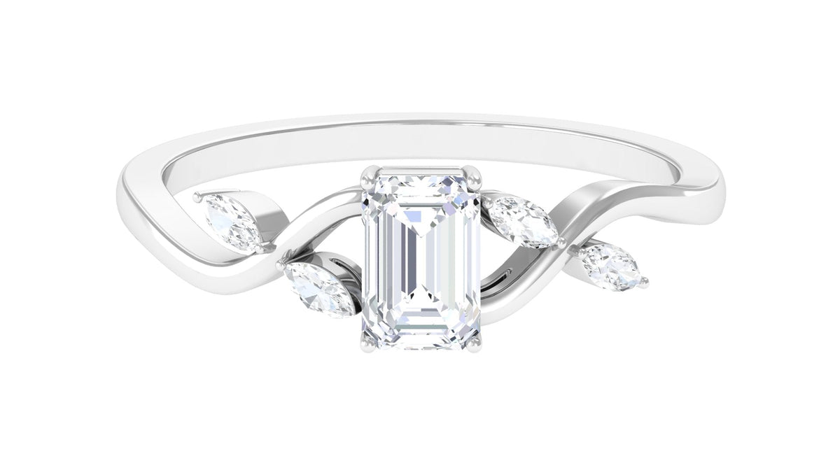 Rosec Jewels 1 CT octagon cut solitaire zircon engagement ring with split shank, showcasing a sparkling central stone and elegant band
