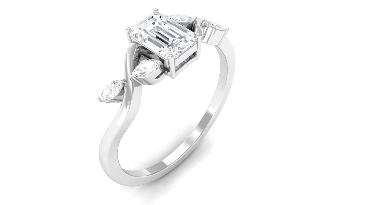 Octagon cut solitaire zircon engagement ring with split shank from Rosec Jewels, showcasing a sparkling central stone and elegant band.