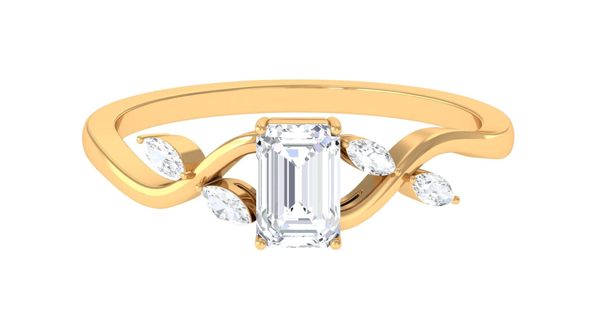 Rosec Jewels 1 CT octagon cut zircon engagement ring with split shank, featuring a sparkling solitaire design on a sleek band.