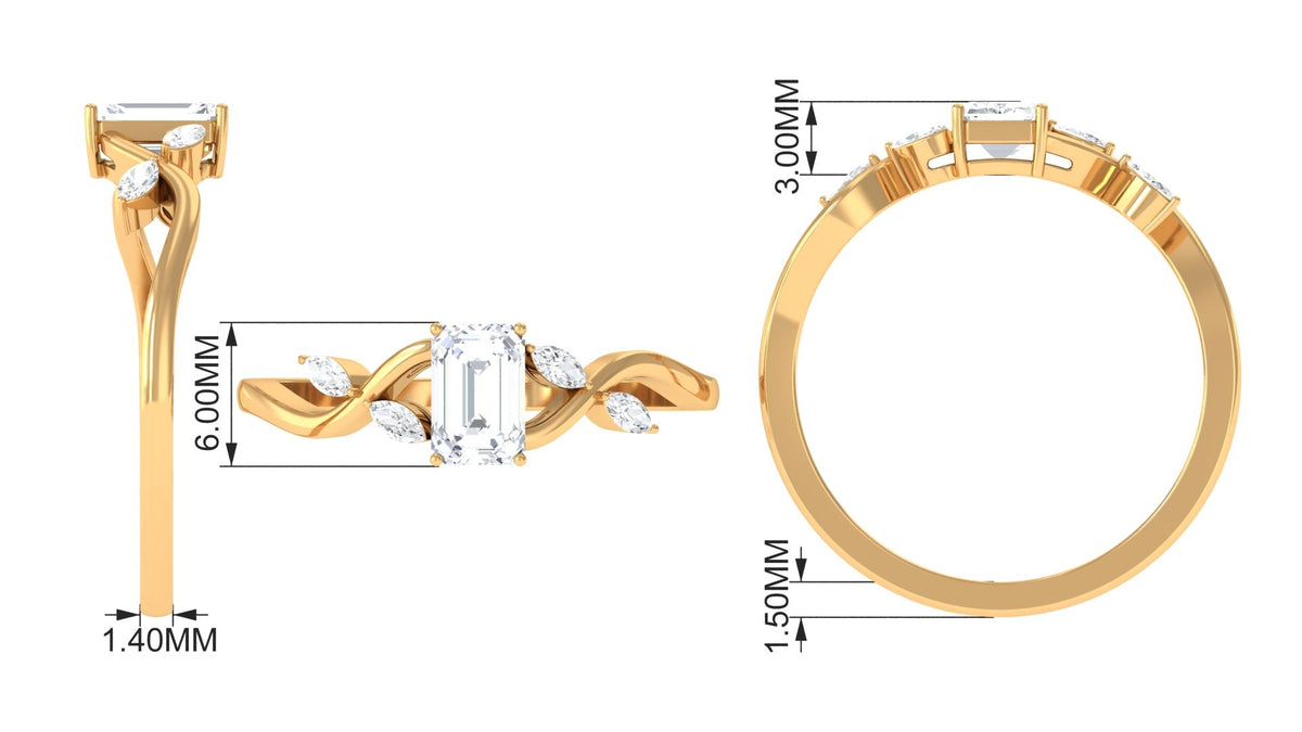 Rosec Jewels 1 CT octagon cut solitaire zircon engagement ring with split shank, showcasing a sparkling center stone and elegant band.
