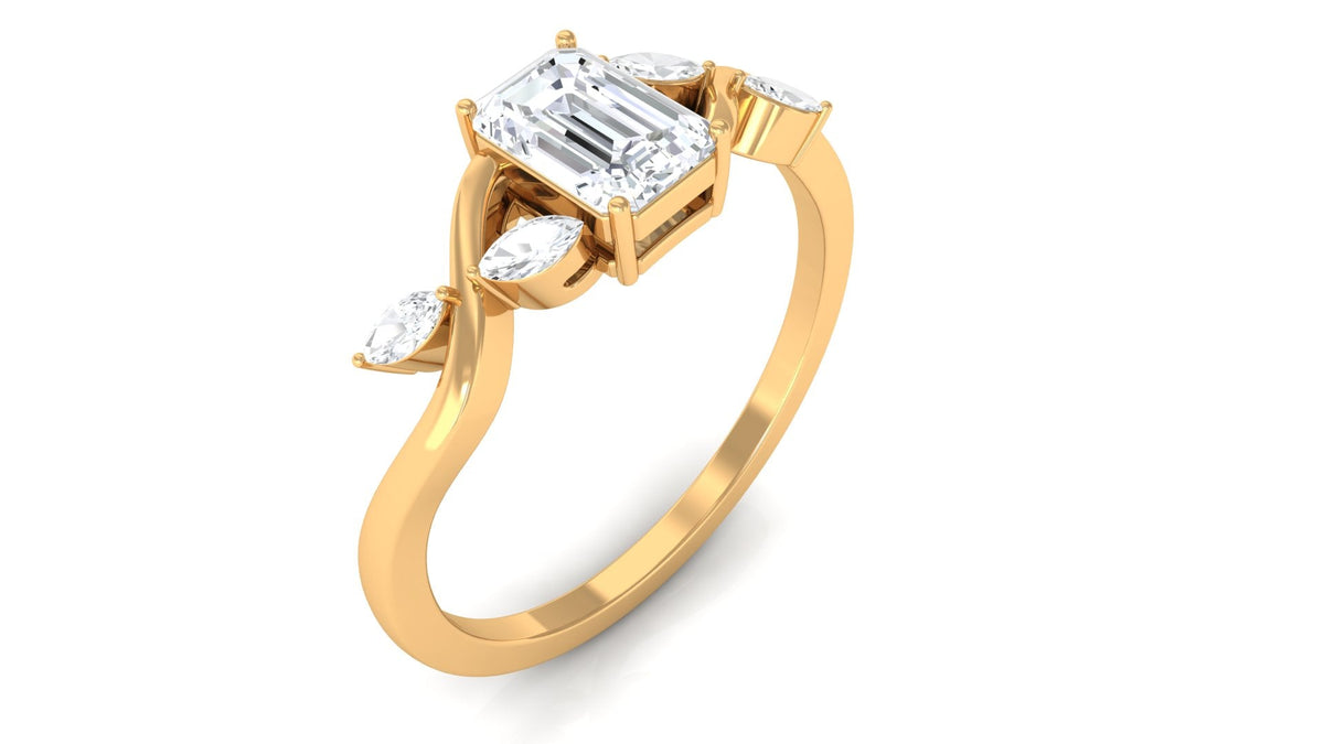 Rosec Jewels 1 CT octagon cut zircon solitaire engagement ring with split shank, showcasing sparkling central stone and elegant band design.