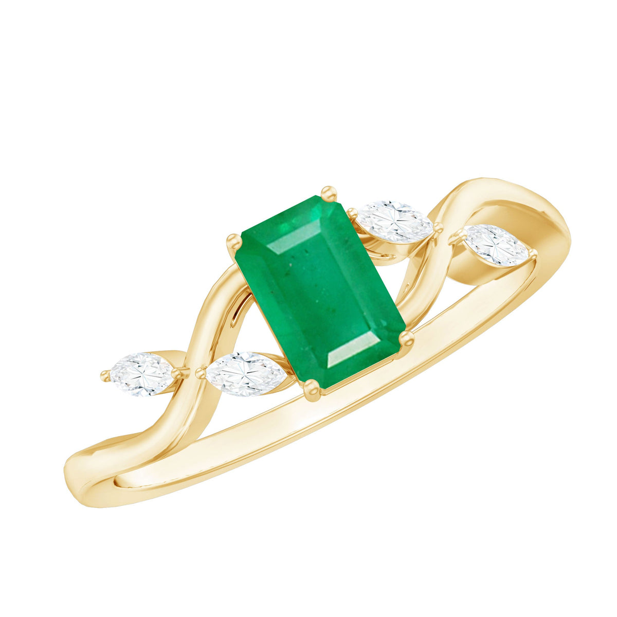 Natural emerald cut emerald engagement ring with diamonds by Rosec Jewels, featuring a sleek design and sparkling gemstone accents.