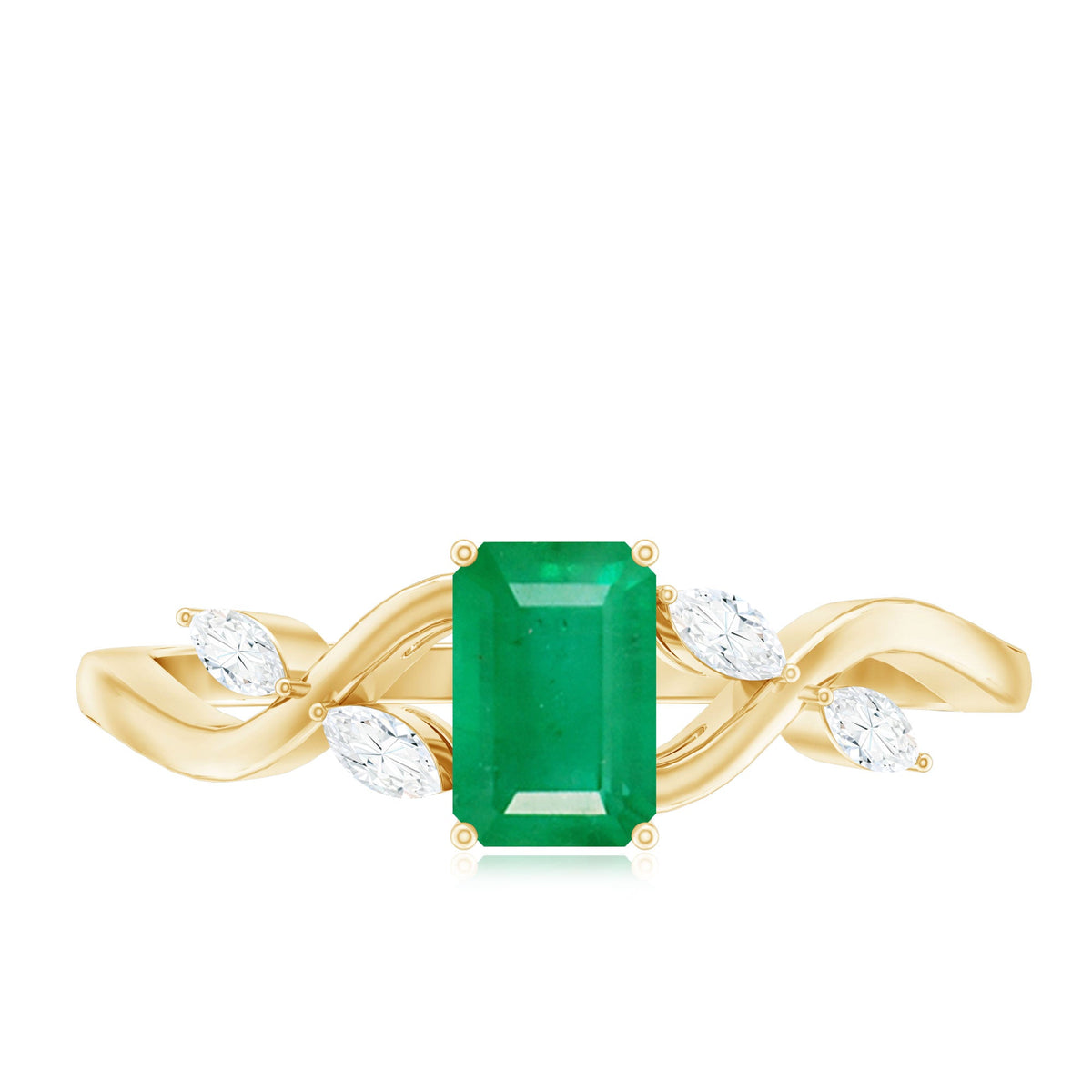 Natural emerald cut emerald engagement ring with diamond accents, designed by Rosec Jewels, showcasing elegant gemstone and fine craftsmanship.
