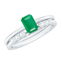 Natural emerald cut emerald and diamond wedding ring set by Rosec Jewels, featuring elegant engagement rings with intricate detailing.