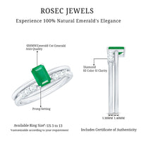 Natural emerald cut emerald and diamond wedding ring set by Rosec Jewels, featuring sleek, elegant engagement and wedding rings.
