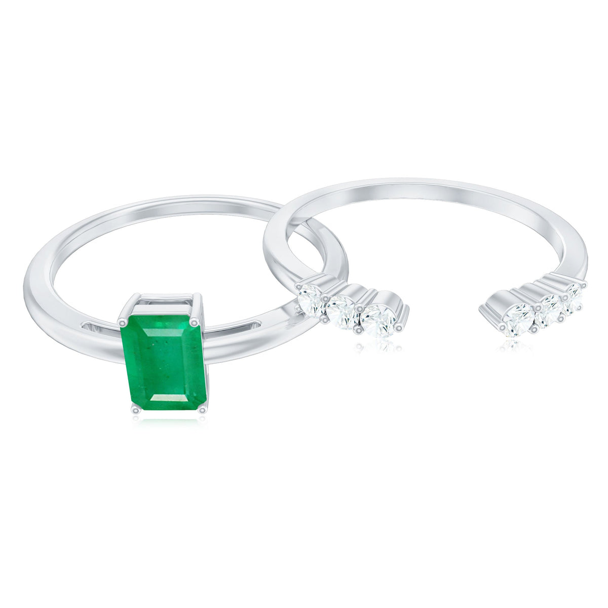 Natural emerald cut diamond engagement and wedding ring set by Rosec Jewels, featuring emerald-cut diamonds and elegant band designs.