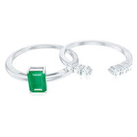 Natural emerald cut diamond engagement and wedding ring set by Rosec Jewels, featuring emerald-cut diamonds and elegant band designs.