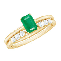 Natural emerald cut diamond engagement and wedding ring set by Rosec Jewels featuring emerald-cut gemstones and intricate band details.