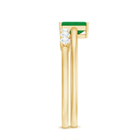 Natural emerald cut emerald and diamond engagement wedding ring set by Rosec Jewels, featuring two elegant rings with sparkling stones.