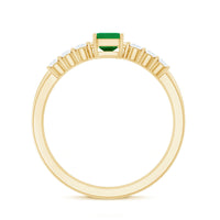 Pair of natural emerald cut emerald and diamond wedding rings set by Rosec Jewels, elegant engagement and wedding ring duo.