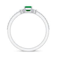 Genuine emerald cut diamond and emerald engagement ring with matching wedding band from Rosec Jewels, featuring elegant gold setting.