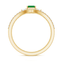 Natural emerald cut emerald and diamond bridal ring set by Rosec Jewels, featuring three elegant rings with intricate detailing.