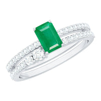Genuine emerald diamond engagement ring with emerald cut and enhancer, featuring a Rosec Jewels ring design and intricate metalwork.