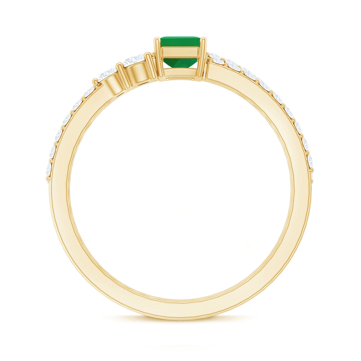 Genuine emerald cut diamond engagement ring with enhancer from Rosec Jewels, featuring a central emerald gemstone and intricate band details.