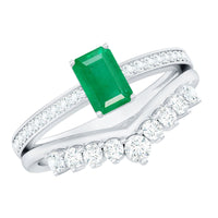 Natural emerald diamond engagement ring with emerald cut center stone and curved wedding band by Rosec Jewels