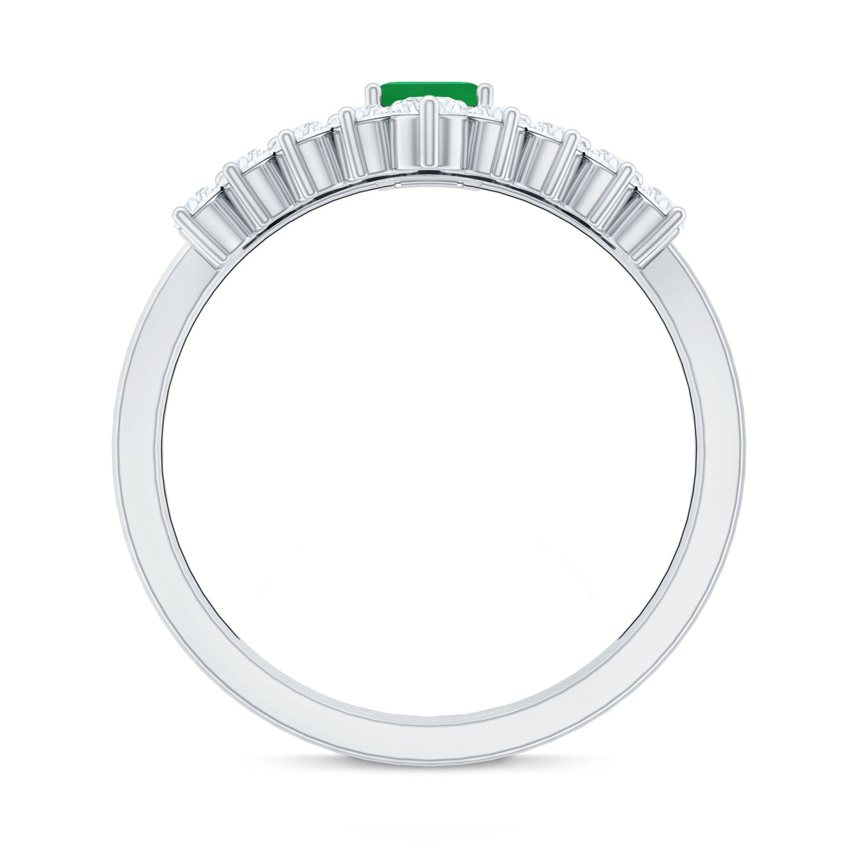 Natural emerald diamond engagement ring with emerald cut center stone and curved wedding band, by Rosec Jewels.
