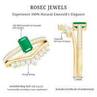 Natural Emerald Diamond Emerald Cut Engagement Ring with Curved Wedding Band