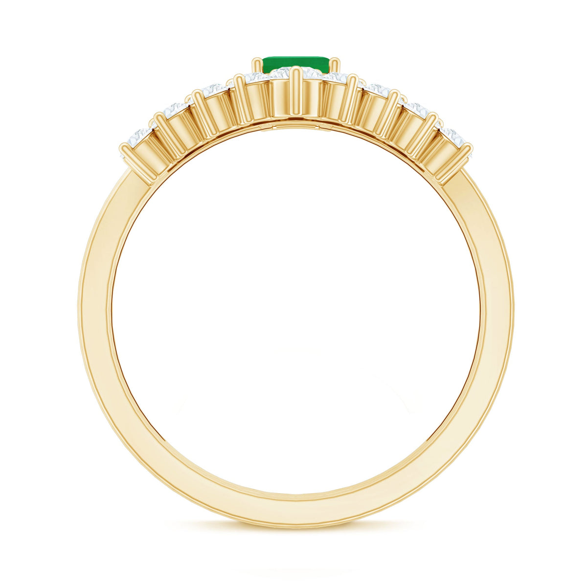 Natural emerald diamond engagement ring with emerald cut gemstone and curved wedding band, crafted by Rosec Jewels.