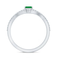 Certified natural emerald diamond engagement and wedding band set by Rosec Jewels featuring emerald cut rings with sparkling green gemstones.
