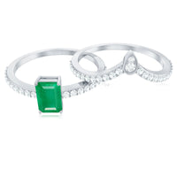 Certified natural emerald and diamond engagement ring and wedding band set featuring an emerald cut design from Rosec Jewels.