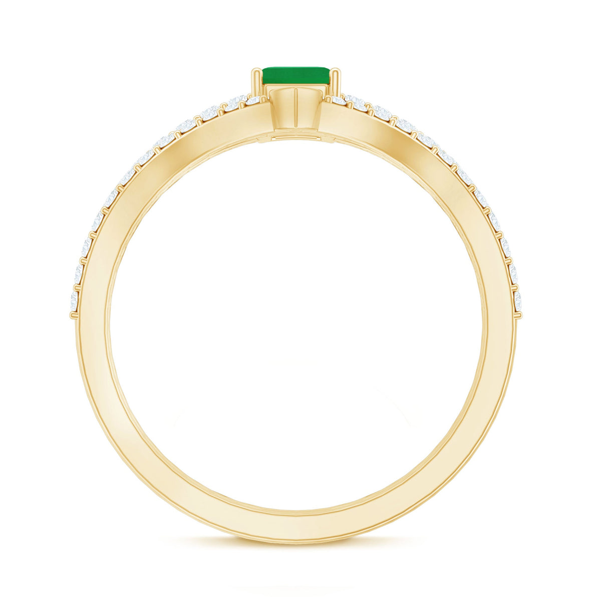 Certified natural emerald and diamond engagement ring and wedding band set by Rosec Jewels, featuring an emerald cut design.