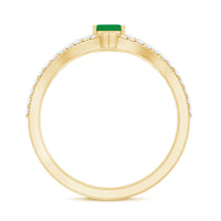Certified natural emerald and diamond engagement ring and wedding band set by Rosec Jewels, featuring an emerald cut design.