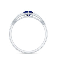 Rosec Jewels real 0.6 carat blue sapphire and diamond heart promise ring with split shank design, showcasing elegance and sparkle.