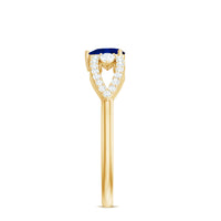 Real 0.6 carat blue sapphire and diamond heart promise ring with split shank design from Rosec Jewels.