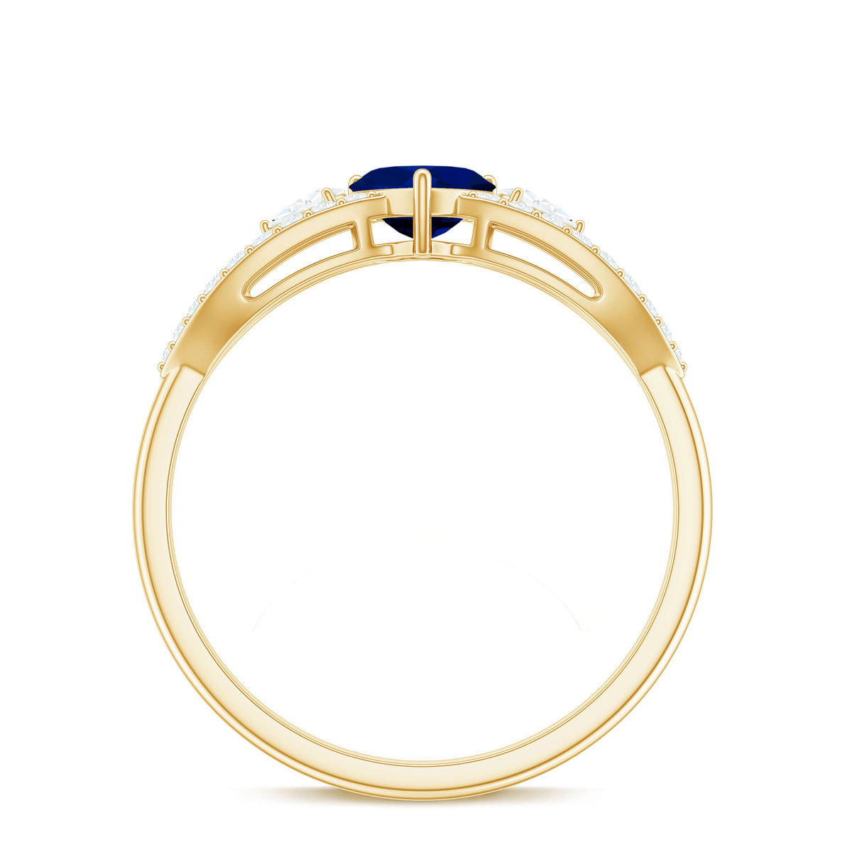 Real 0.6 carat blue sapphire and diamond heart promise ring with split shank by Rosec Jewels, featuring a elegant heart design.