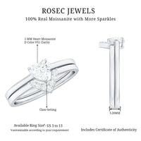 Heart-shaped moissanite solitaire wedding ring set for women, featuring elegant rings from Rosec Jewels.