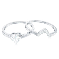 Heart-shaped moissanite solitaire wedding ring set for women featuring a sparkling ring with a rose gold band from Rosec Jewels.