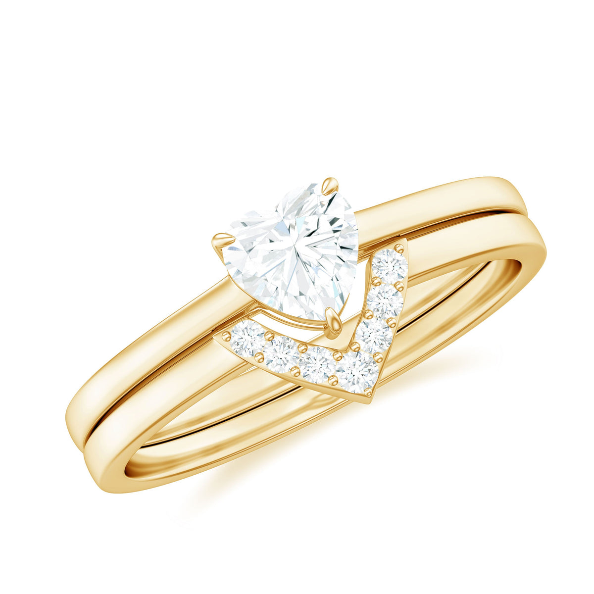 Heart-shaped moissanite solitaire wedding ring set for women with sparkling band, crafted by Rosec Jewels.