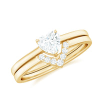 Heart-shaped moissanite solitaire wedding ring set for women with sparkling band, crafted by Rosec Jewels.