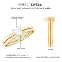 Heart-shaped moissanite solitaire wedding ring set for women by Rosec Jewels, featuring a sparkling center stone and elegant band design.