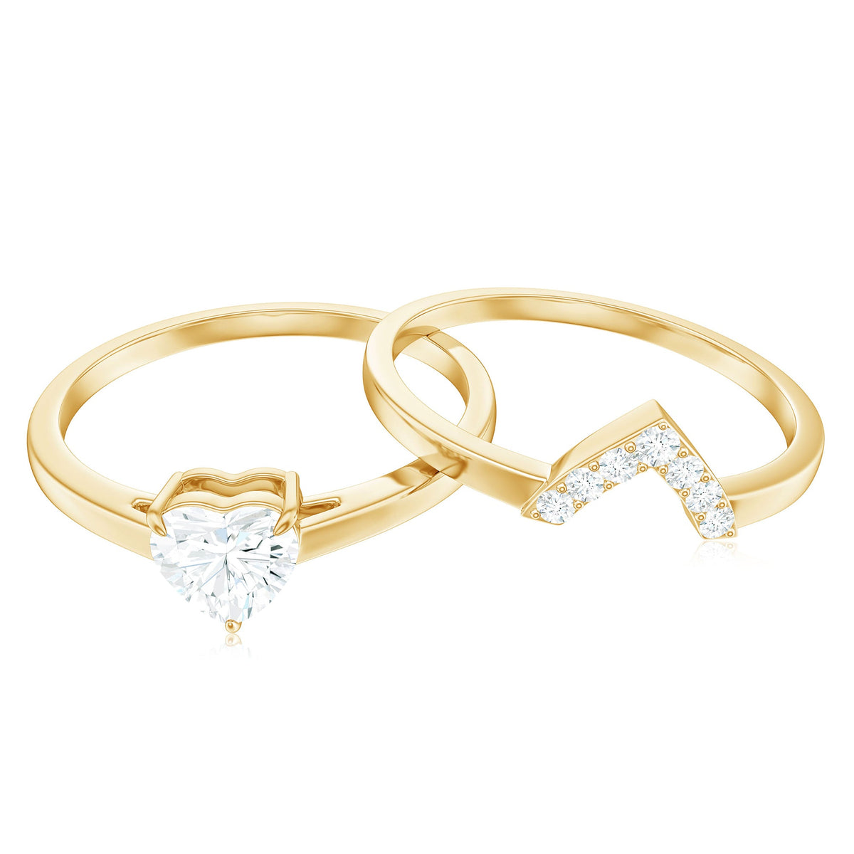 Heart-shaped moissanite solitaire wedding ring set for women, featuring elegant rings by Rosec Jewels.