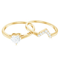 Heart-shaped moissanite solitaire wedding ring set for women, featuring elegant rings by Rosec Jewels.