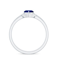3/4 CT Heart Shape Blue Sapphire Solitaire Ring Set with Diamond Chevron Band