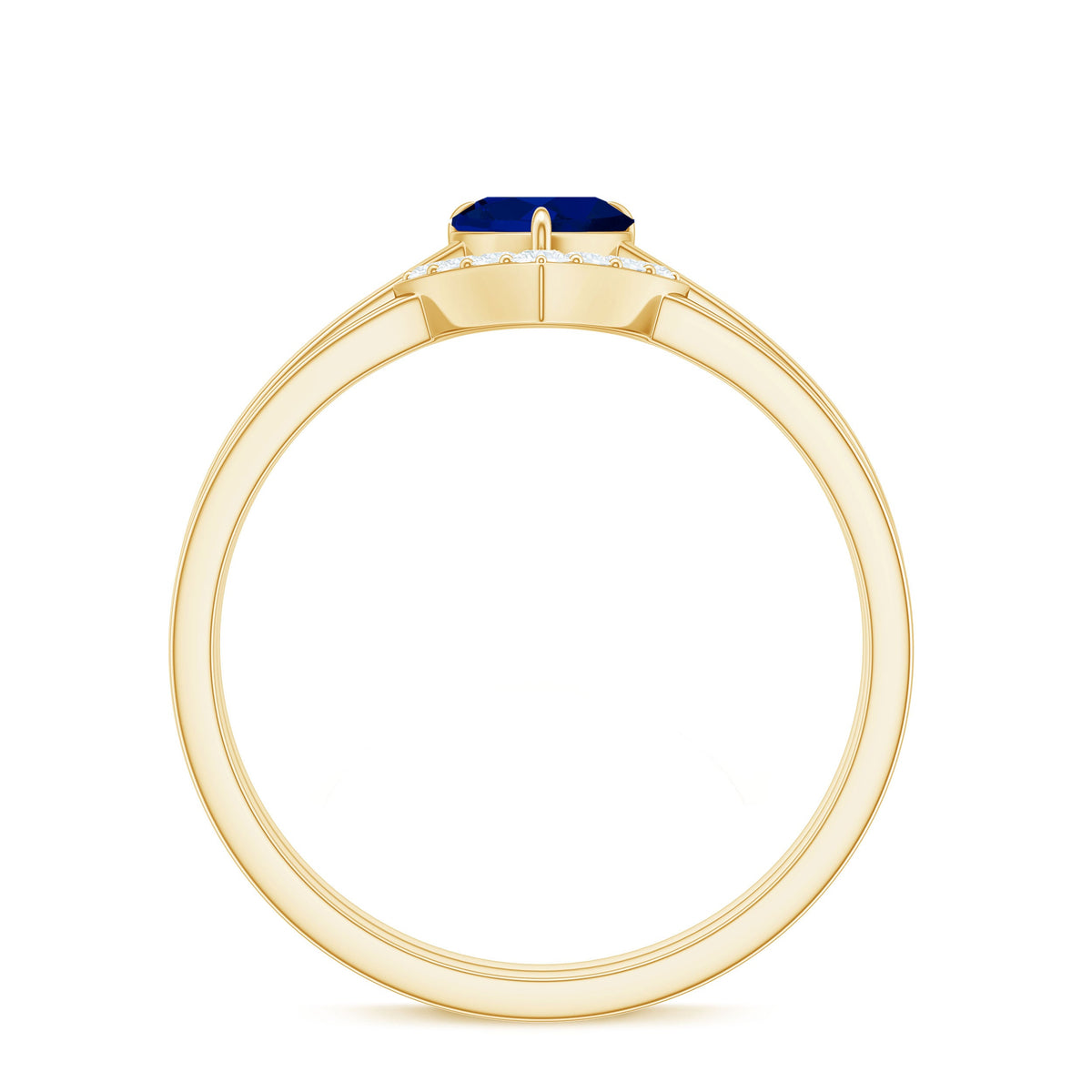 3/4 CT Heart Shape Blue Sapphire Solitaire Ring Set with Diamond Chevron Band