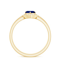 3/4 CT Heart Shape Blue Sapphire Solitaire Ring Set with Diamond Chevron Band