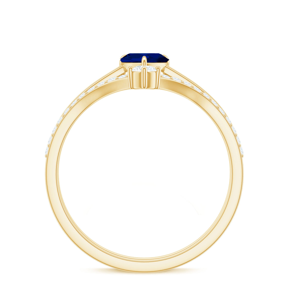Heart-shaped blue sapphire solitaire wedding ring set with diamonds from Rosec Jewels, showcasing elegant silver bands and sparkling stones.