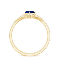 Heart-shaped blue sapphire solitaire wedding ring set with diamonds from Rosec Jewels, showcasing elegant silver bands and sparkling stones.