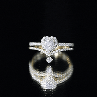 Cubic Zirconia Heart Ring Set with V Shape Band