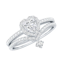 Cubic Zirconia Heart Ring Set with V Shape Band