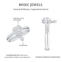 Cubic Zirconia Heart Ring Set with V Shape Band