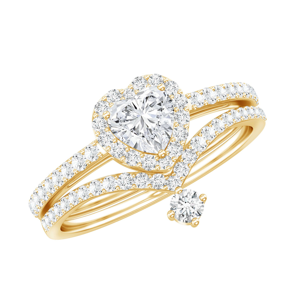 Cubic Zirconia Heart Ring Set with V Shape Band