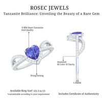 Heart-shaped Tanzanite and diamond designer engagement ring by Rosec Jewels featuring intricate detailing and elegant craftsmanship.