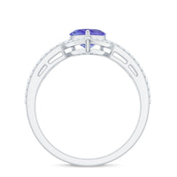 Heart-shaped Tanzanite and diamond designer engagement ring by Rosec Jewels featuring a sparkling gemstone and intricate band design.