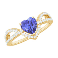 Heart-shaped Tanzanite and diamond designer engagement ring by Rosec Jewels, featuring intricate detailing and sparkling gemstones.