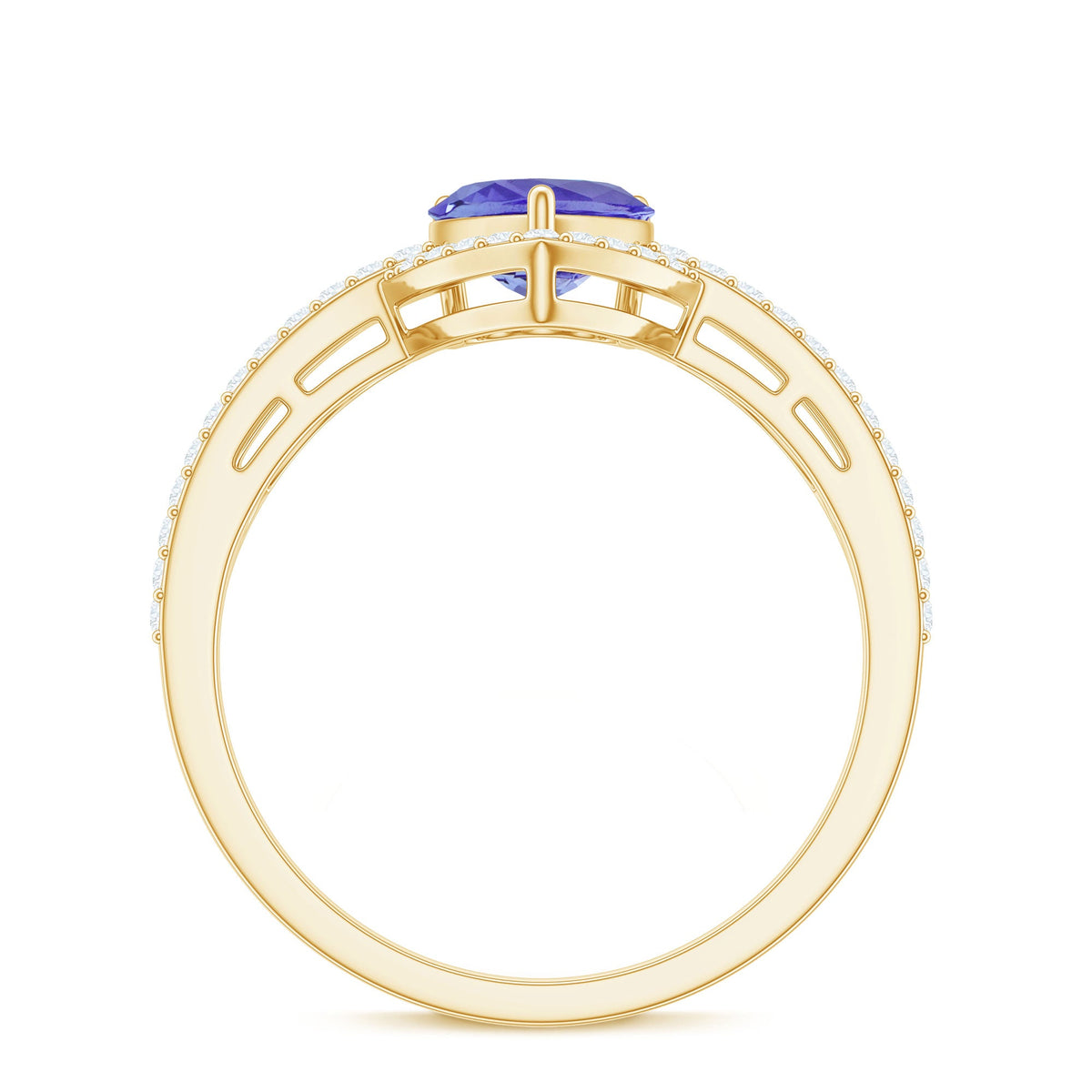 Heart-shaped Tanzanite and diamond designer engagement ring by Rosec Jewels, showcasing a sparkling gemstone and intricate detailing.